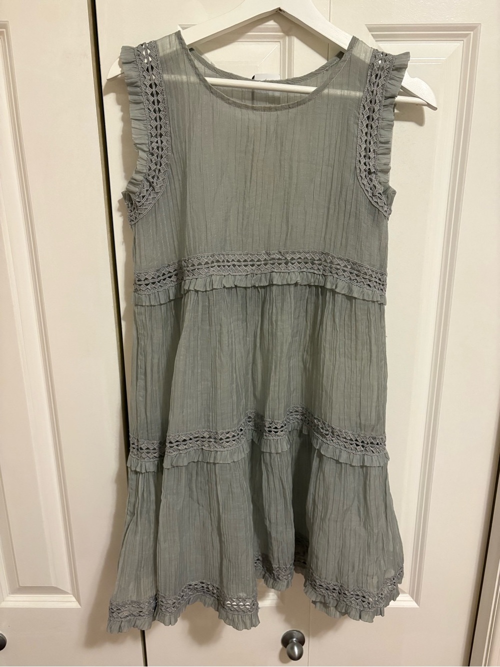 Vintage Sage Green Ruffle Trim Tiered Summer Dress Size S